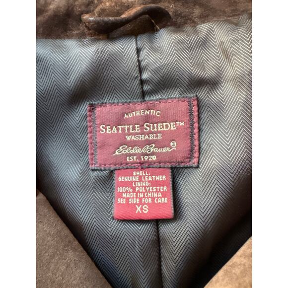 Eddie Bauer Seattle Suede Brown Heritage Equestrian Leather Jacket XS Vintage - Picture 2 of 6